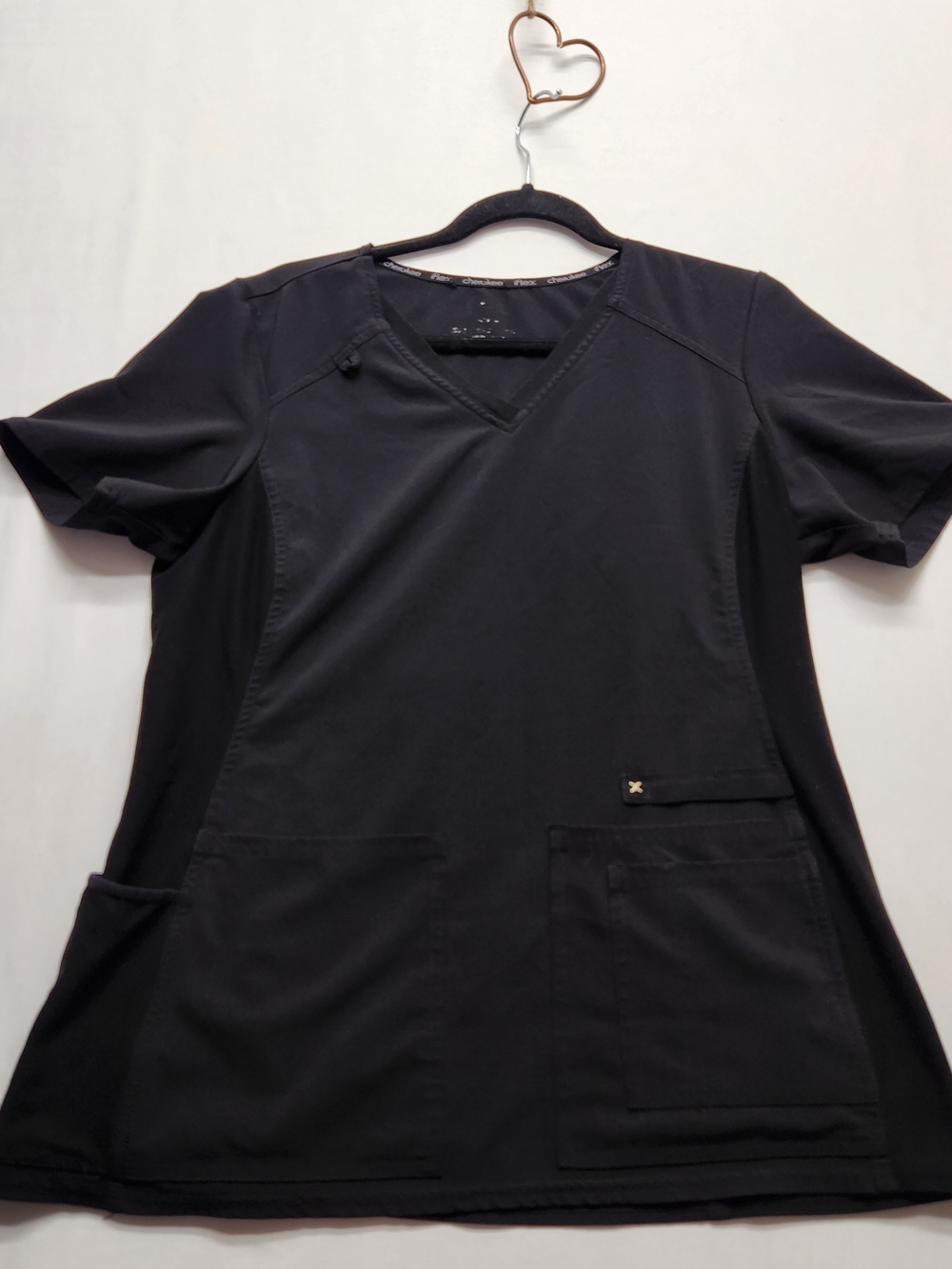 ⭐️Cherokee iFlex Scrub Top Black V-Neck Knit Side Panels Athleisure Medical